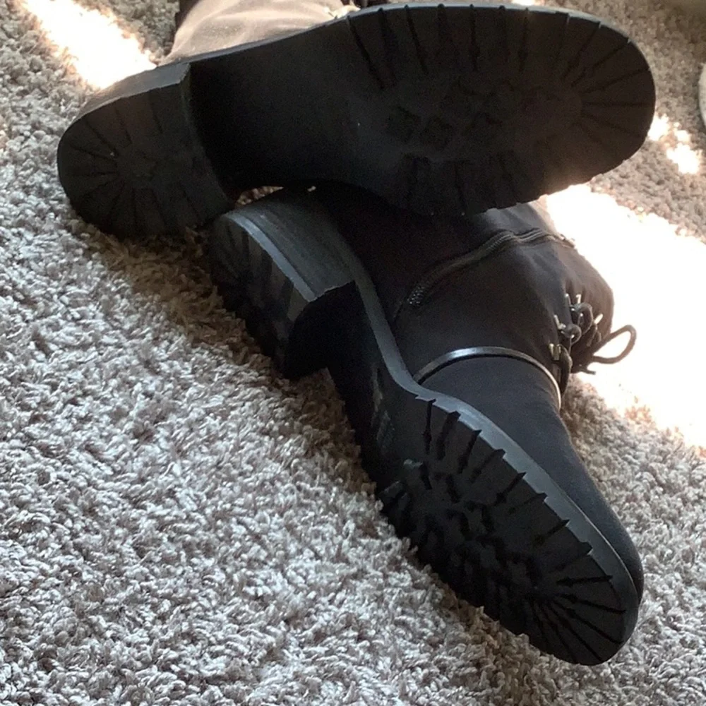 Stuart Weitzman Black Lace-Up Side-Zip Winter Rain Boots